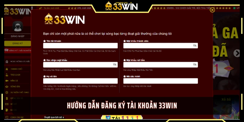 Hướng dẫn đăng ký tài khoản 33WIN